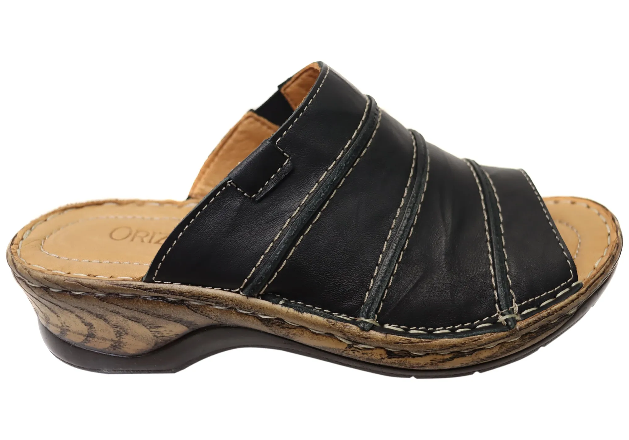 Orizonte Trivia Damen Bequeme Europäische Lederschlappen Sandalen Orizonte Schuhe