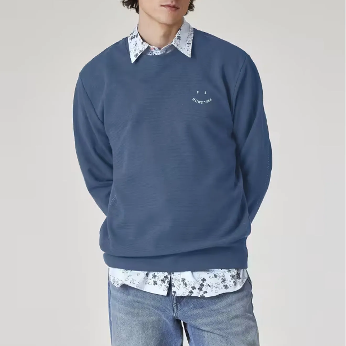 Paul Smith Happy Blanket-Stitch Sweatshirt Petrol Blue