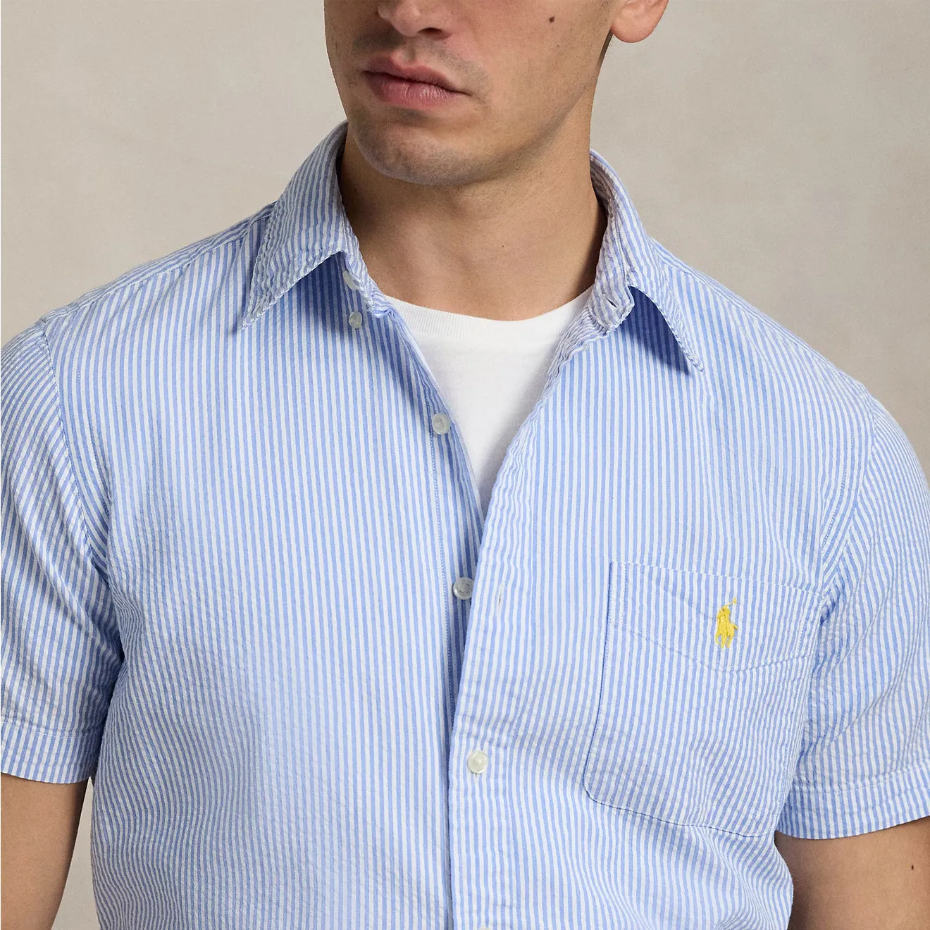 Polo Ralph Lauren Short Sleeve Sport Shirt Custom Blue / White