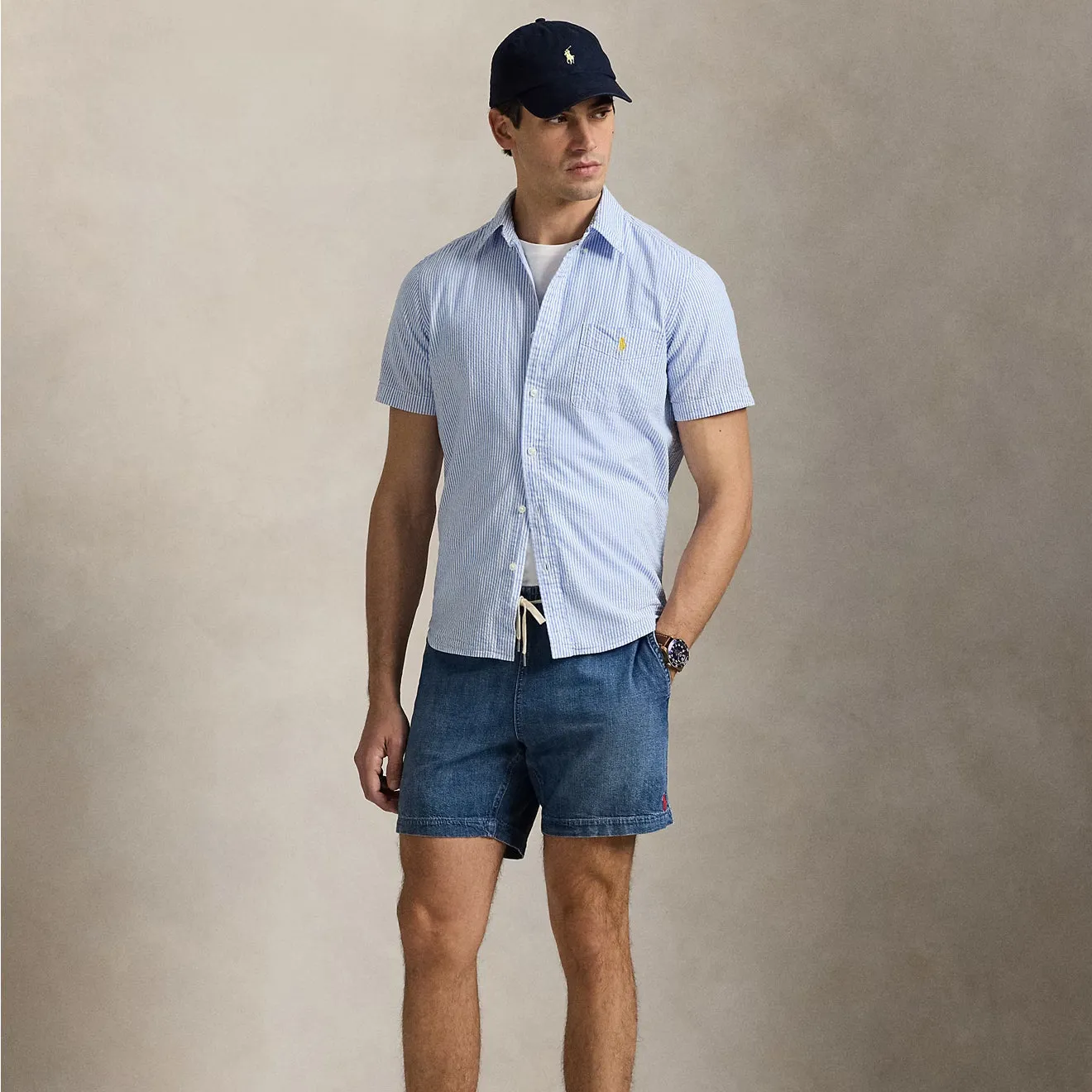 Polo Ralph Lauren Short Sleeve Sport Shirt Custom Blue / White