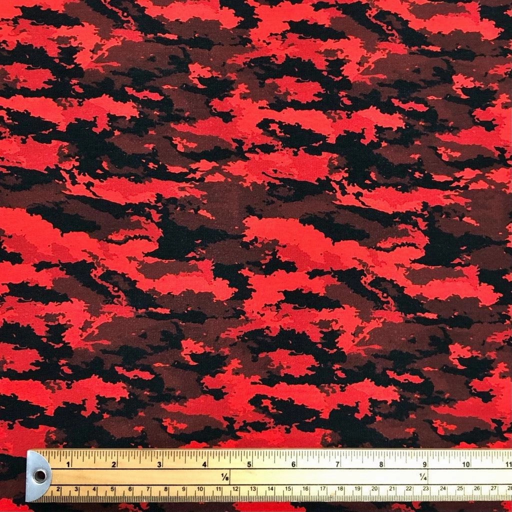 Red and Black Camouflage French Terry Fabric
