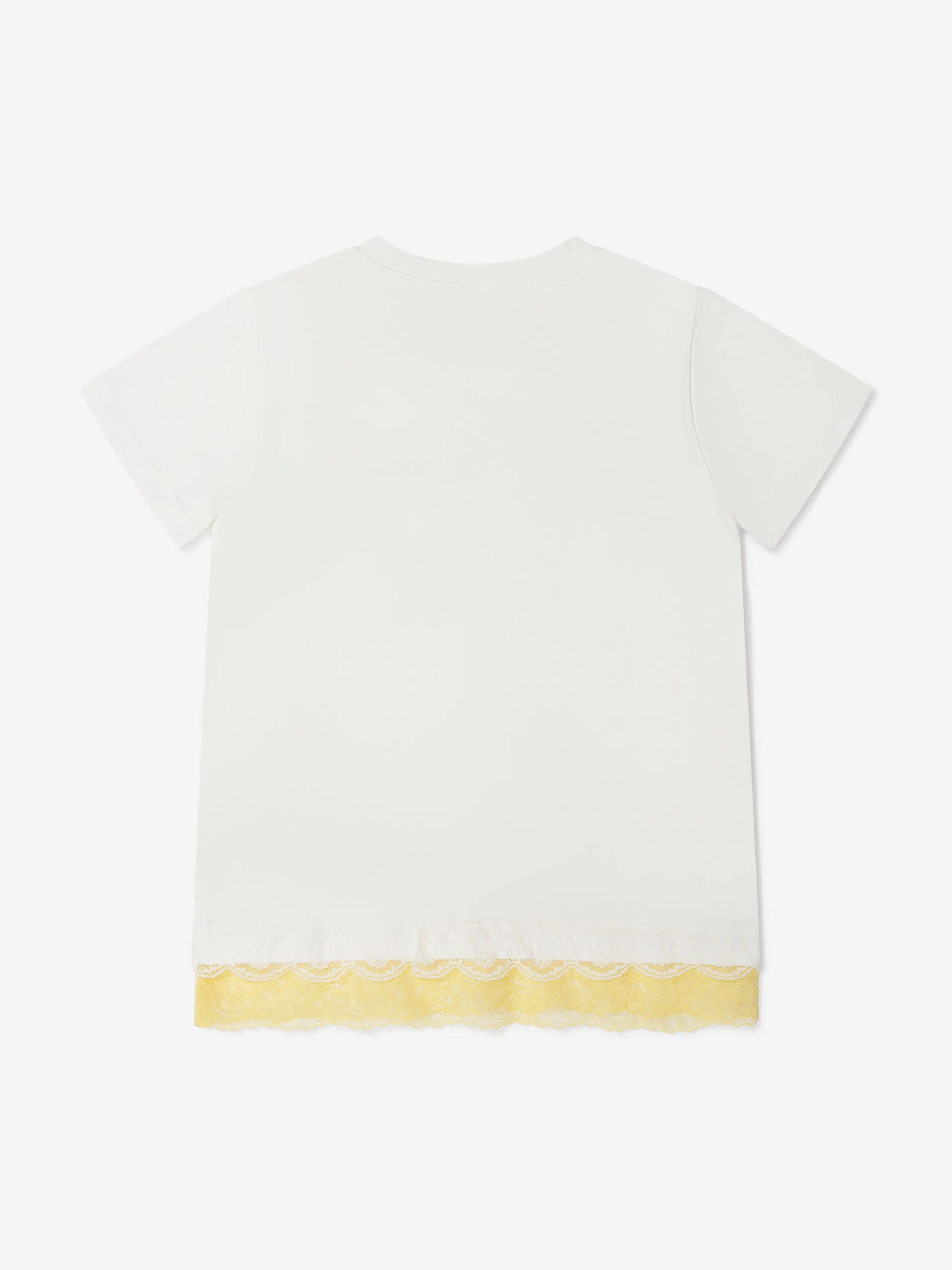 Roberto Cavalli Mädchen Baumwoll-Logo T-Shirt mit Spitzenbesatz