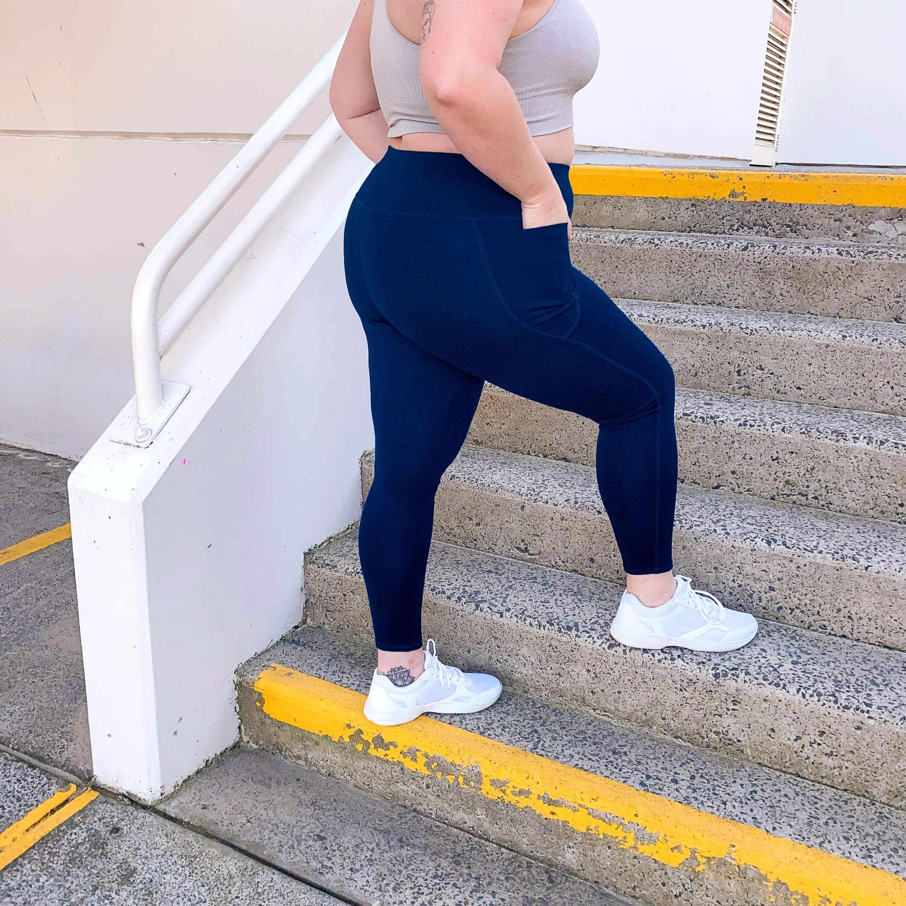 Squat Proof Lange Leggings - Marineblau