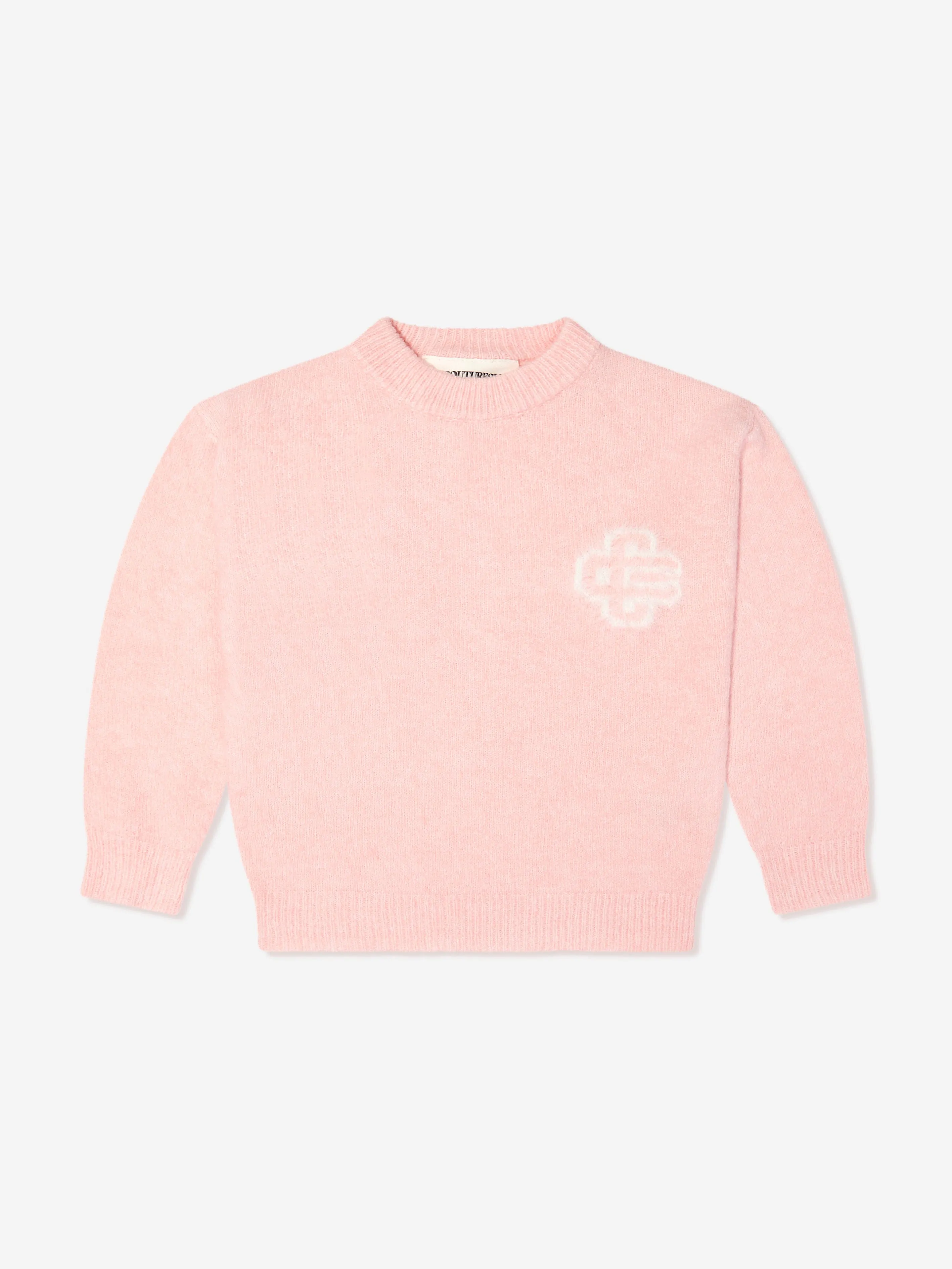The Couture Club Kids Flauschiger Strickpullover mit Logo in Rosa