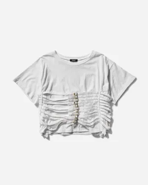 Damen T-Shirt mit Gürtel und weiten Ärmeln in Weiß