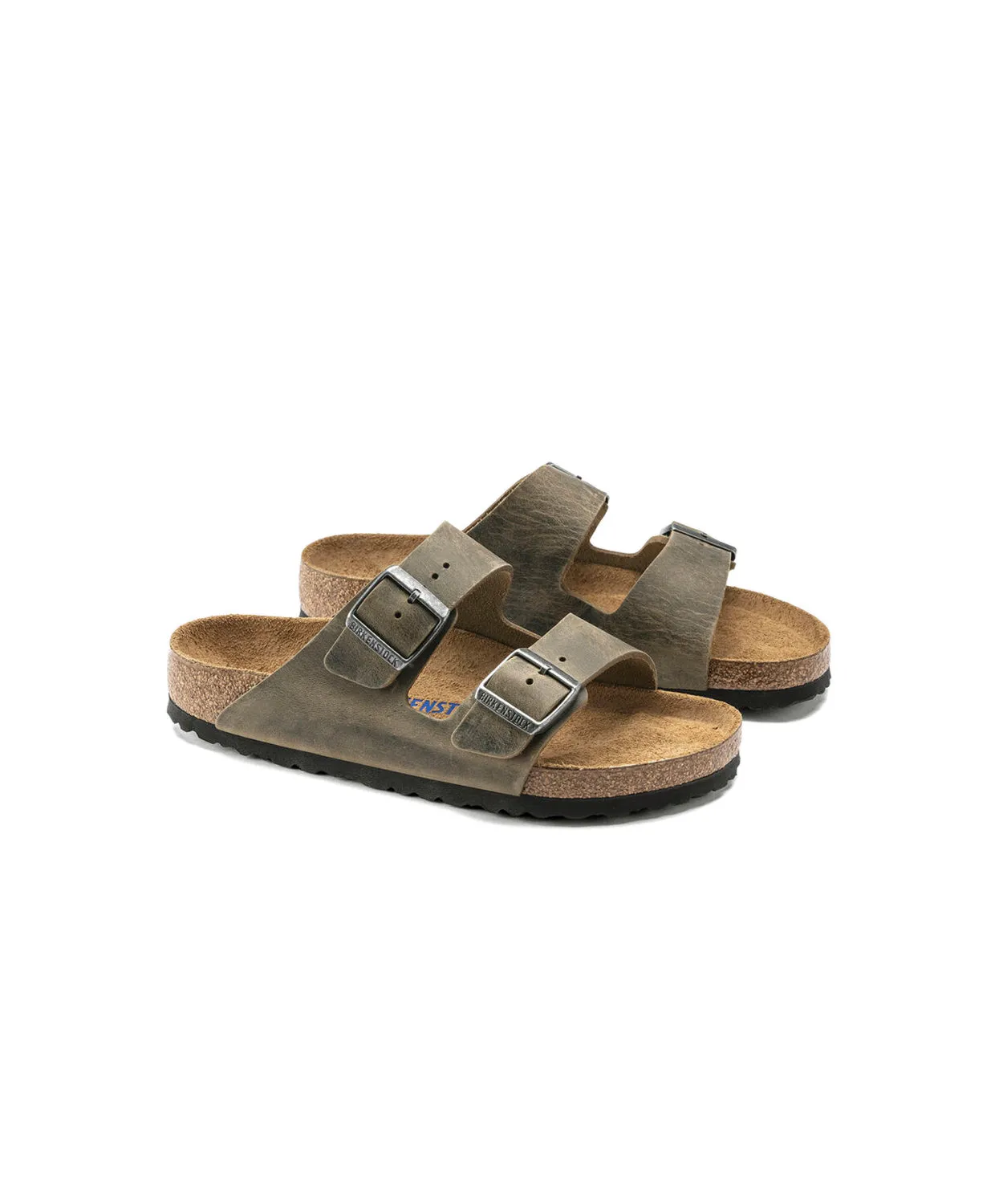 Womens Birkenstock Shoes Birkenstock Arizona Oiled Leather Faded Khaki Soft Footbed Sandals