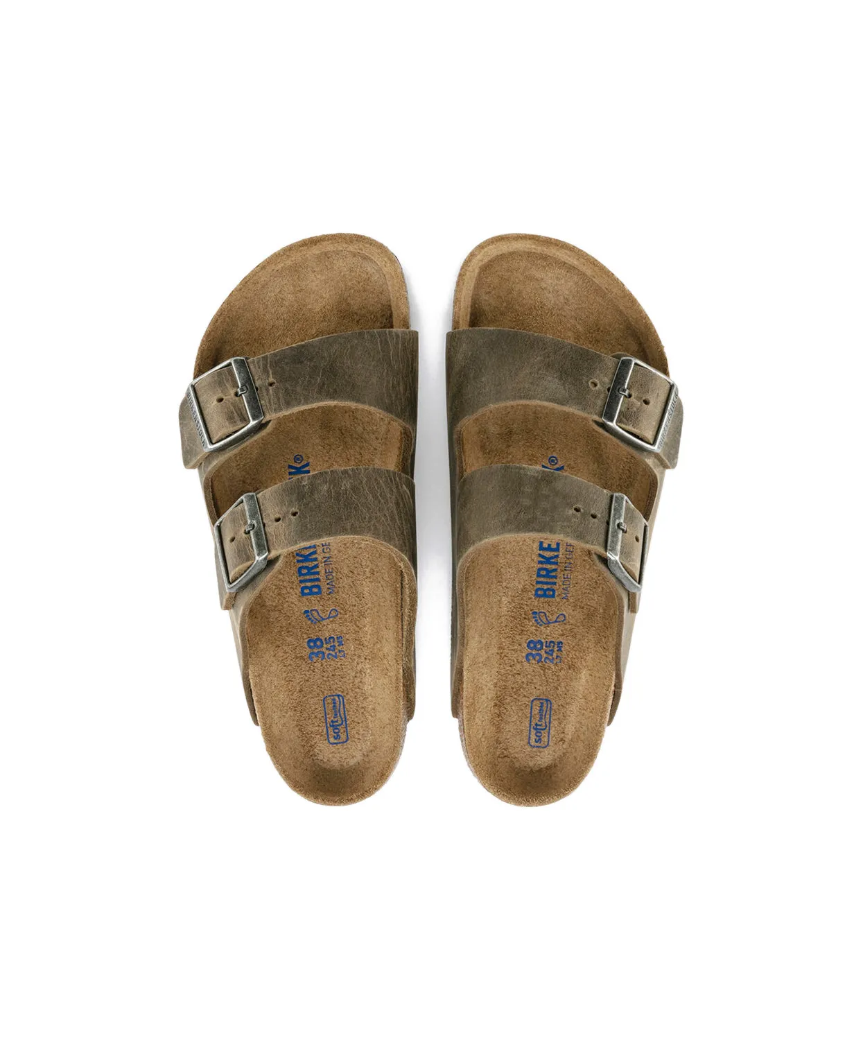 Womens Birkenstock Shoes Birkenstock Arizona Oiled Leather Faded Khaki Soft Footbed Sandals