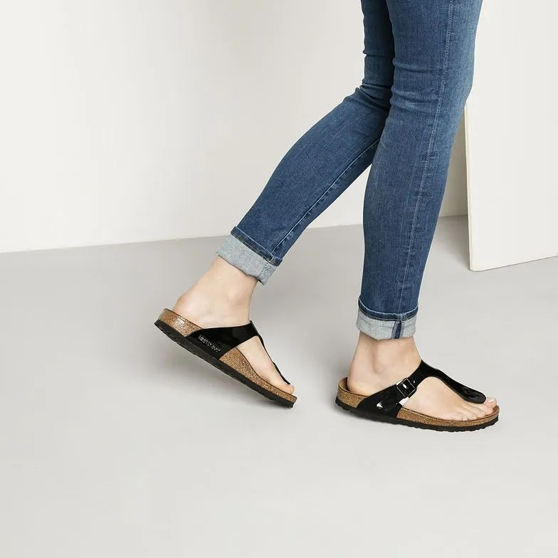 Womens Birkenstock Shoes Birkenstock Gizeh Birko-Flor Black Patent Sandals
