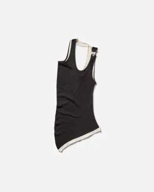 Damen Doppeltes Tanktop mit Drapierung Schwarz