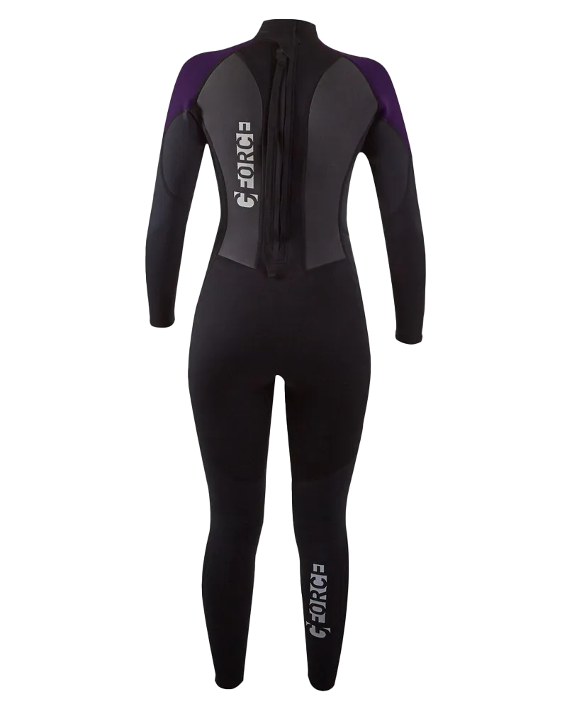 Womens G-Force 3/2mm Back Zip Wetsuit in Black & Mulberry