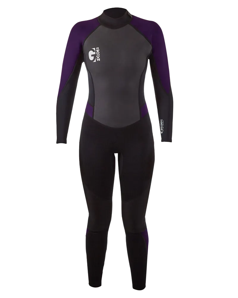 Womens G-Force 3/2mm Back Zip Wetsuit in Black & Mulberry