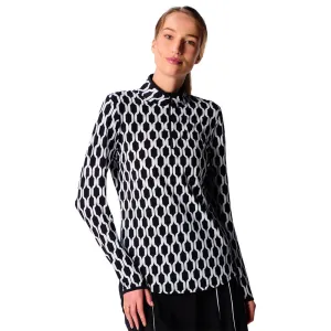 Womens G-Lifestyle G Lifestyle Long Sleeve Collar Block Zip Mock Neck Top - Black Geo/Black