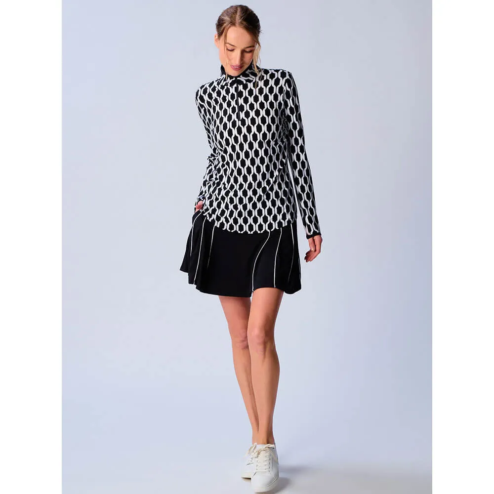 Womens G-Lifestyle G Lifestyle Long Sleeve Collar Block Zip Mock Neck Top - Black Geo/Black