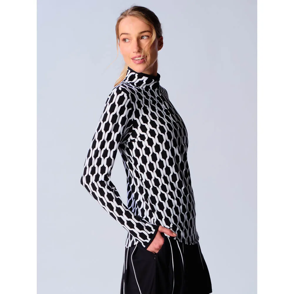 Womens G-Lifestyle G Lifestyle Long Sleeve Collar Block Zip Mock Neck Top - Black Geo/Black