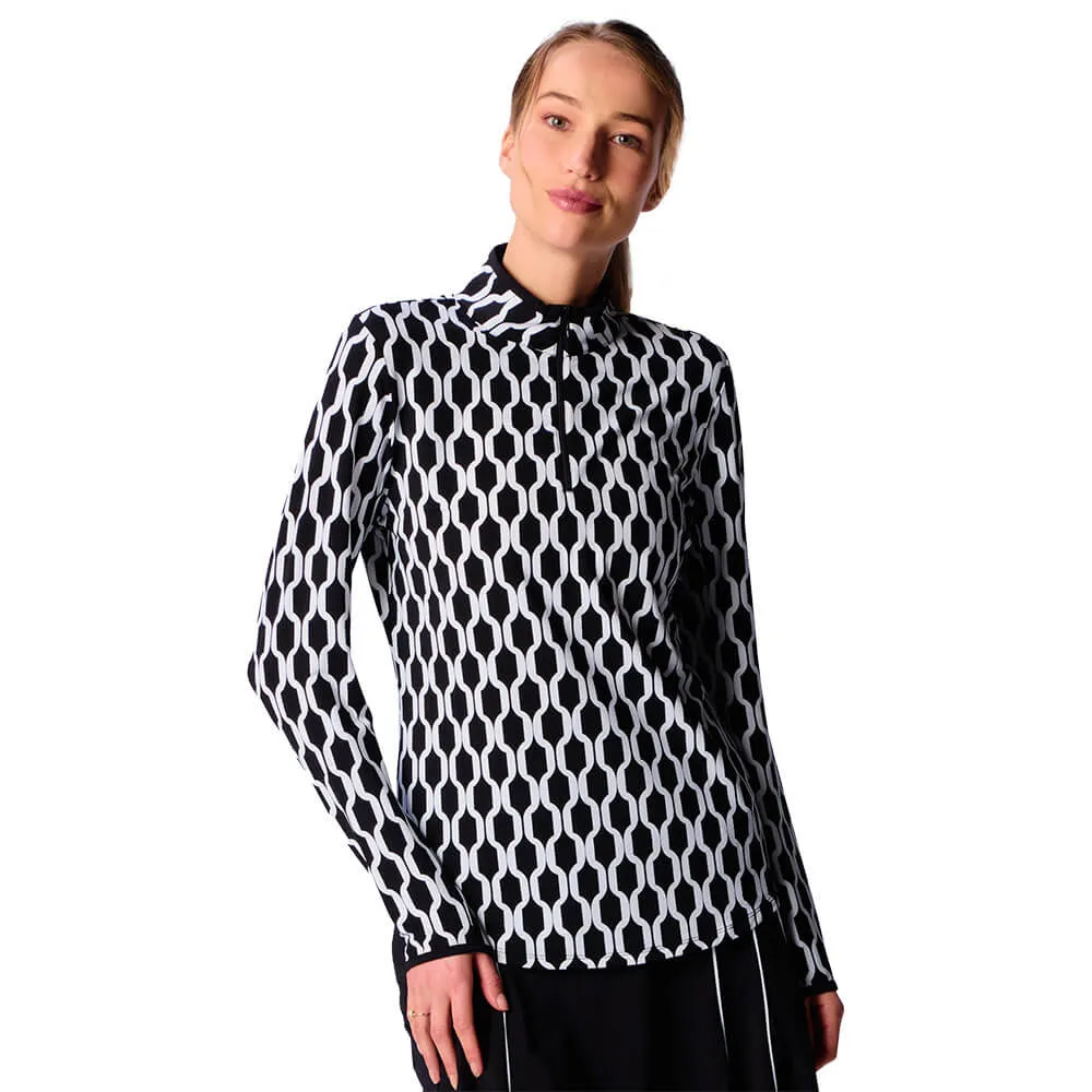 Womens G-Lifestyle G Lifestyle Long Sleeve Collar Block Zip Mock Neck Top - Black Geo/Black