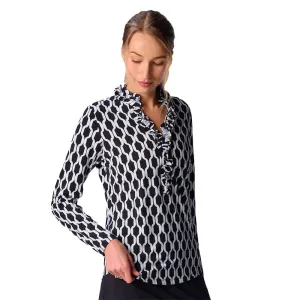 Womens G-Lifestyle G Lifestyle Long Sleeve Print Double Ruffle Top - Black Geo