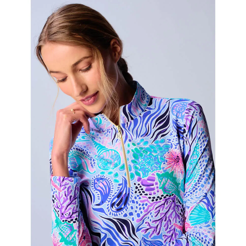 Womens G-Lifestyle G Lifestyle Long Sleeve Print Zip Mock Neck Top - Blue Sea Wave