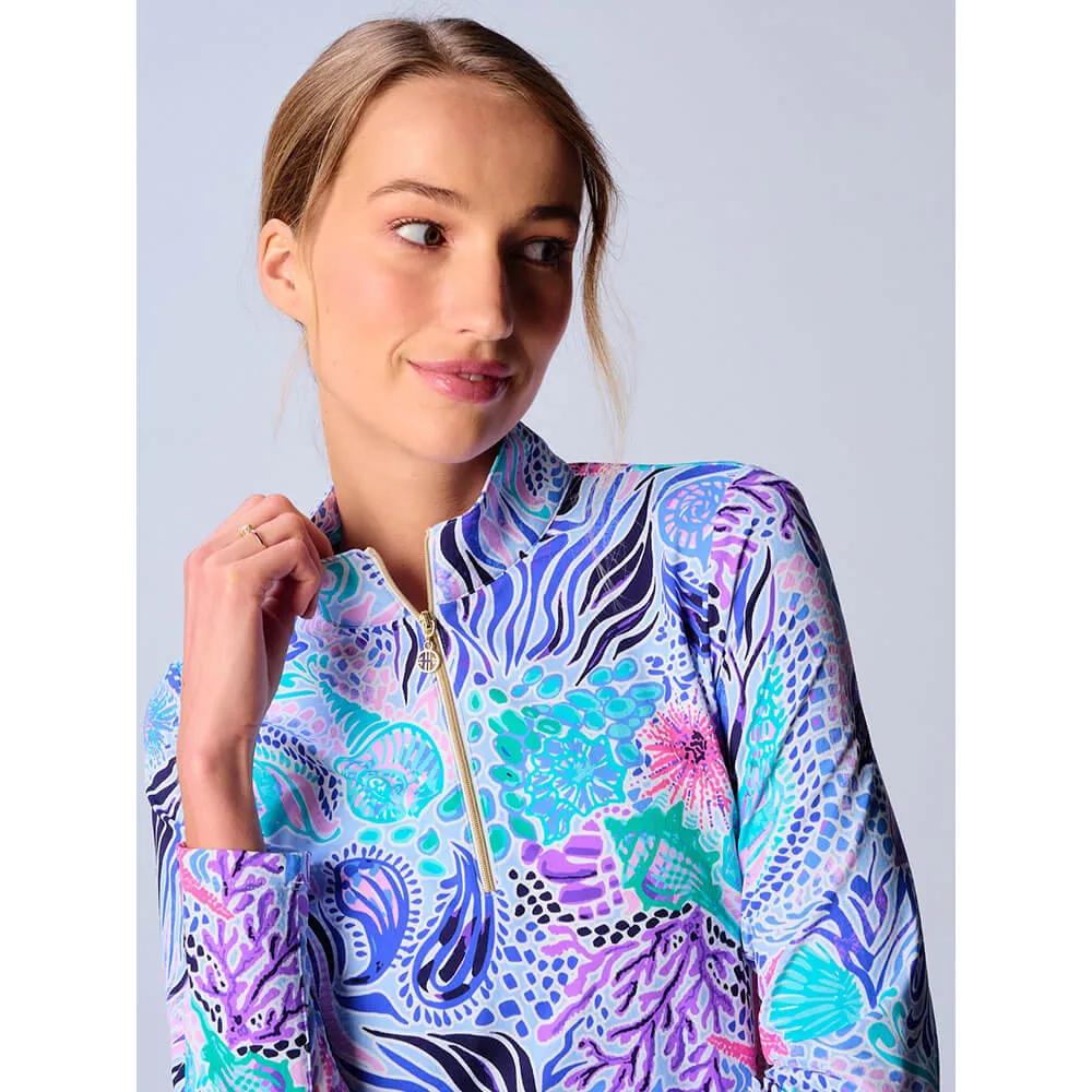 Womens G-Lifestyle G Lifestyle Long Sleeve Print Zip Mock Neck Top - Blue Sea Wave