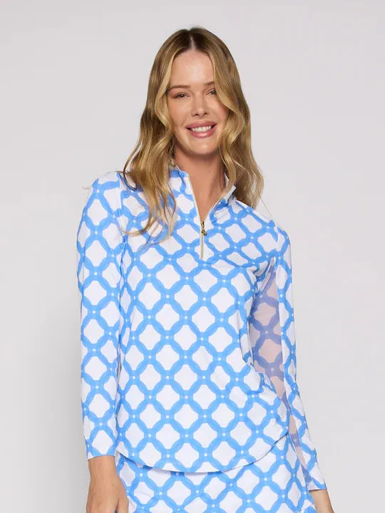 Womens G-Lifestyle G Lifestyle Long Sleeve Print Zip Mock Neck Top - Circle Geo Bt.Peri