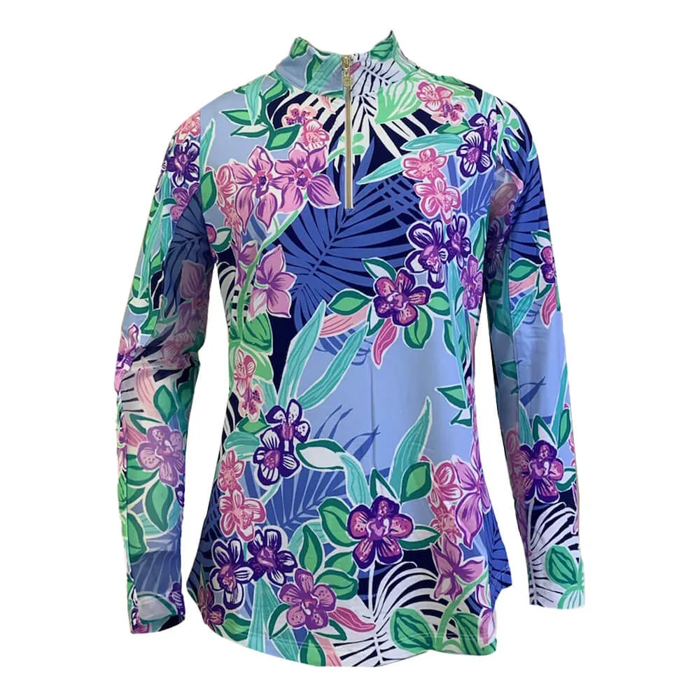 Womens G-Lifestyle G Lifestyle Long Sleeve Print Zip Mock Neck Top - Island Navy