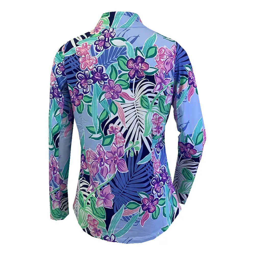 Womens G-Lifestyle G Lifestyle Long Sleeve Print Zip Mock Neck Top - Island Navy