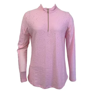Womens G-Lifestyle G Lifestyle Long Sleeve Solid Zip Mock Neck Top - Pink Eyelet