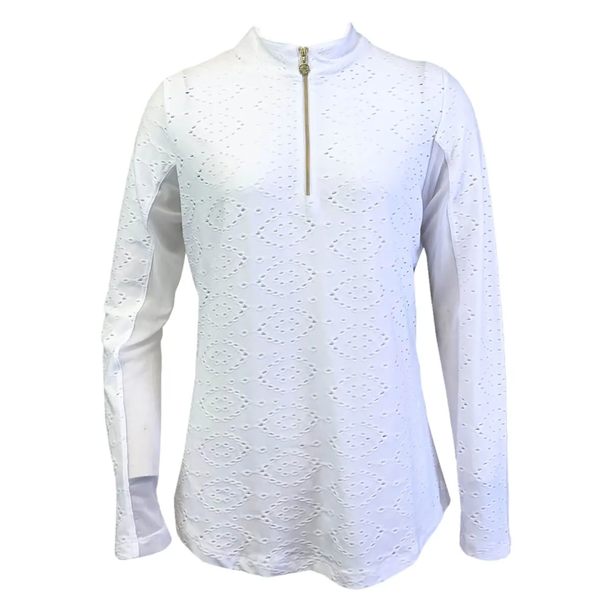 Womens G-Lifestyle G Lifestyle Long Sleeve Solid Zip Mock Neck Top - White Eyelet